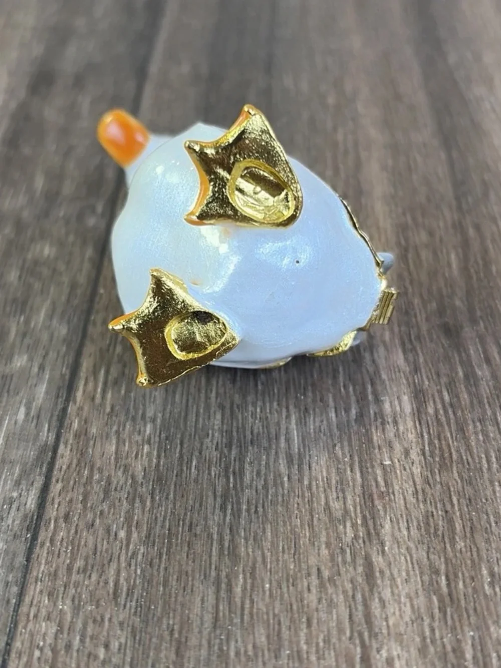 Enamel & Rhinestone Hinged White & Orange Duck Jewelry Pill Trinket Box Jeweled